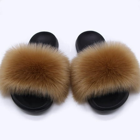 

SHYWJJ Women Fuzzy Slippers Color Block Fluffy Slides Furry Slipper Breathable Shoe Outdoor Lightweight Faux Home Shoes Royal