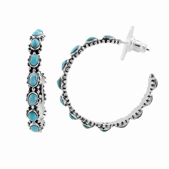 Turquoise Hoop Earrings for Women in 925 Sterling Silver Beach Boho Western Earrings Turquoise Jewelry Birthday Christmas Gifts for Women