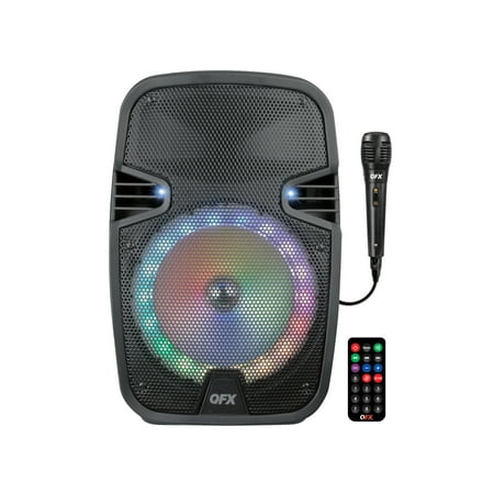 QFX 8" Portable Bluetooth Party Speaker, Bonus Microphone, Battery Powered , LED Lights, WMX-8074