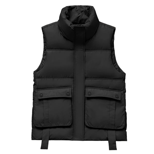Gibobby Chalecos de invierno para mujer, Chaleco acolchado con cierre y cuello alto para mujer, chaleco acolchado sin mangas, chaleco de burbujas(Negro,XG)