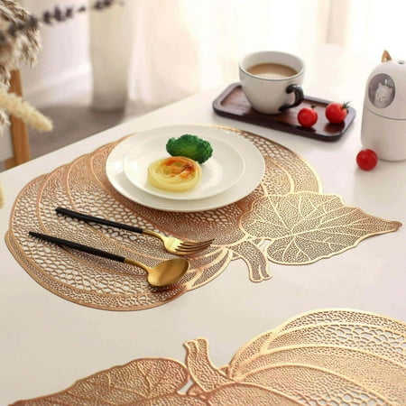 

Lixmnse Hollowed Out PVC Pumpkin Placemat Watertight Oil-Proof Heat Insulating Decorative Mat 16.5 Inch Diameter Durable Easy Clean Table Mat for Halloween Parties Home Decor Rose Gold