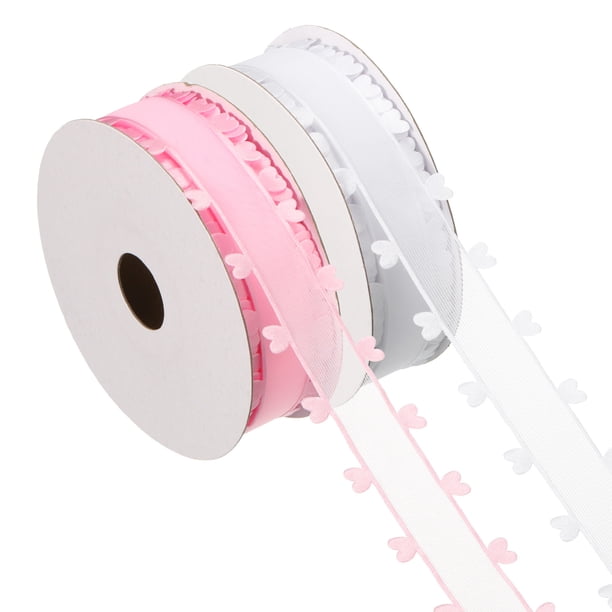 Juego de cintas de organza de 1 pulgada x 20 yardas de Uxcell, cinta decorativa de corazón transparente, rosa, blanca