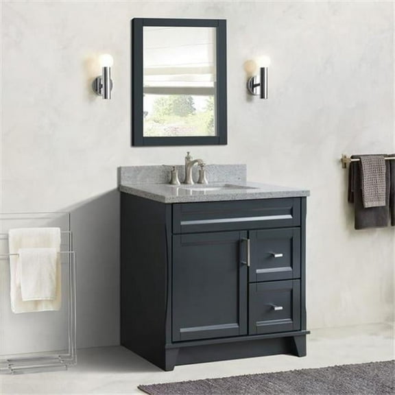 37 in. Single Sink Vanity with Granite Top, Dark Gray & Gray - Left Door & Center Sink
