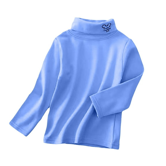 Povozer Toddler Baby Girls Basic Solid Color Turtleneck Ribbed T-Shirt Top(Blue,18-24M)