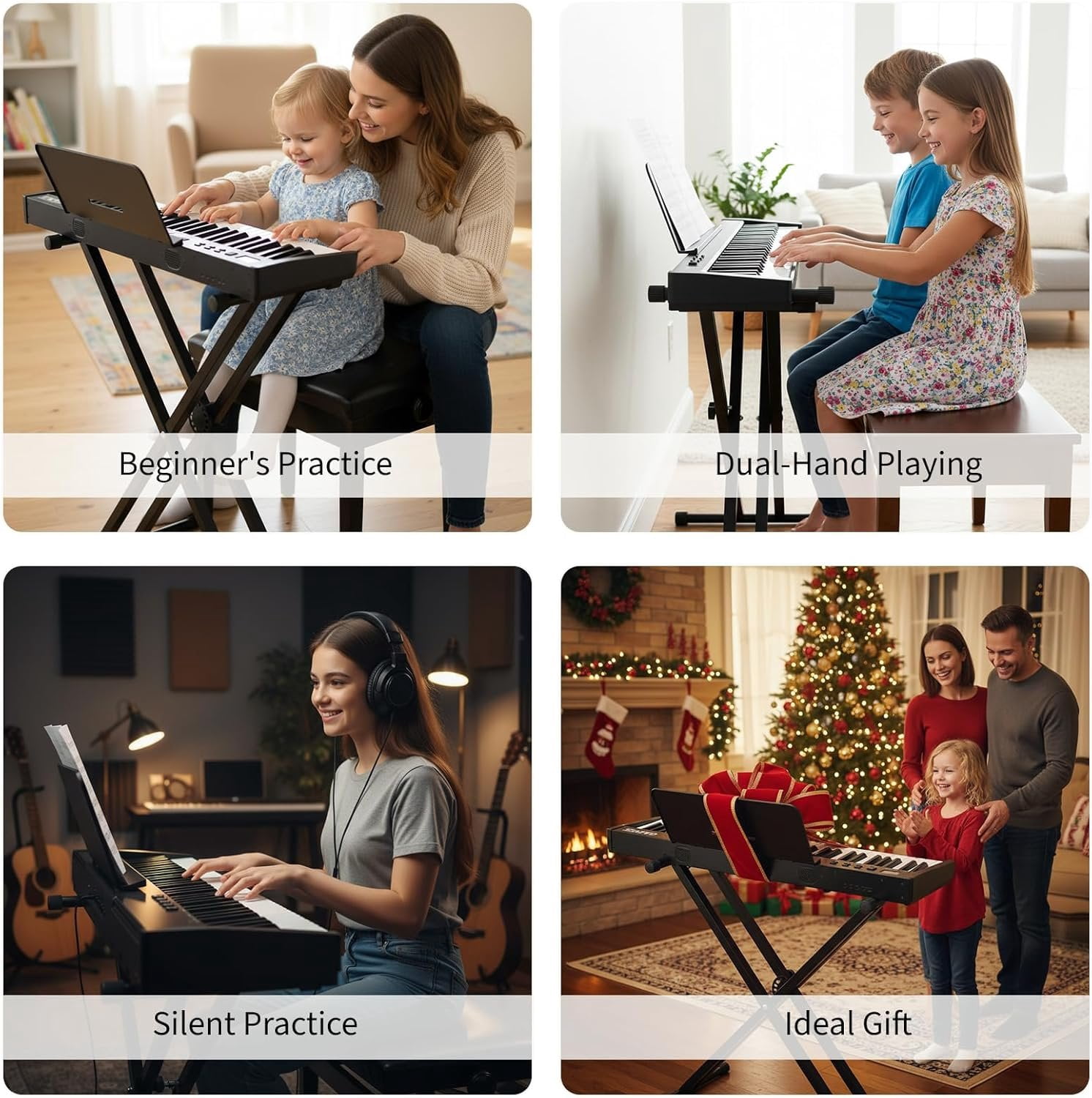 Digital Piano Keyboard 61 Key, Portable Semi-Weighted Electric Keyboard with Stand & Adapter, for Beginners/Professionals, Black