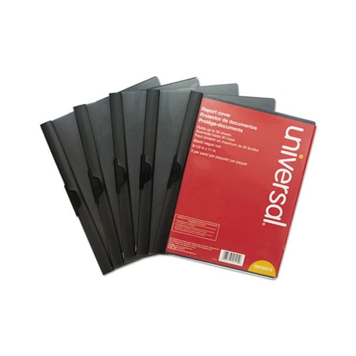 Plastic Report Cover w/Clip Letter, Holds 30 Pages, Clear/Black, 5/PK