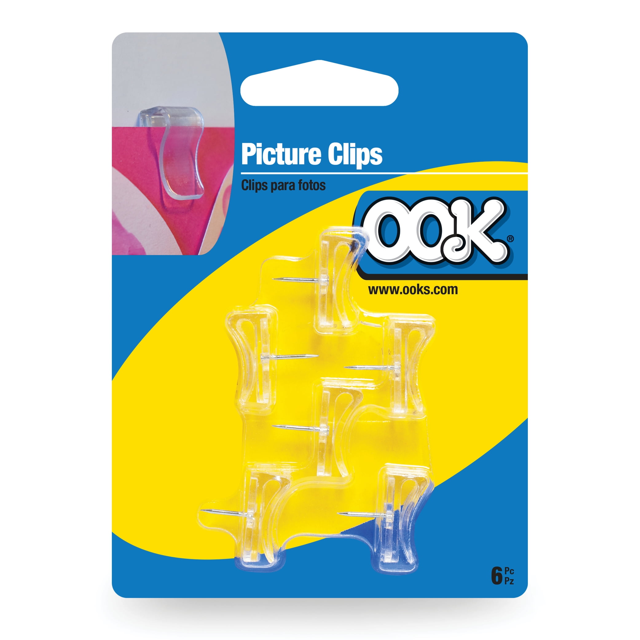 OOK Picture Clips, Plastic, Clear Plastic Picture Hangers, 6 Pieces