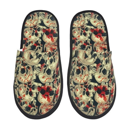 Balery Skulls1 Slient Indoor Furry Fleece Comfort House Shoes Soft Non-Slip Home Shoes Cotton slippers House Slippers-- Medium