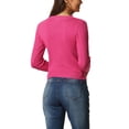 thumbnail image 3 of Suéter corto de manga larga de punto trenzado con corte frontal para mujeres Inspire Chic Otoño Invierno M Rosa Fucsia, 3 of 6