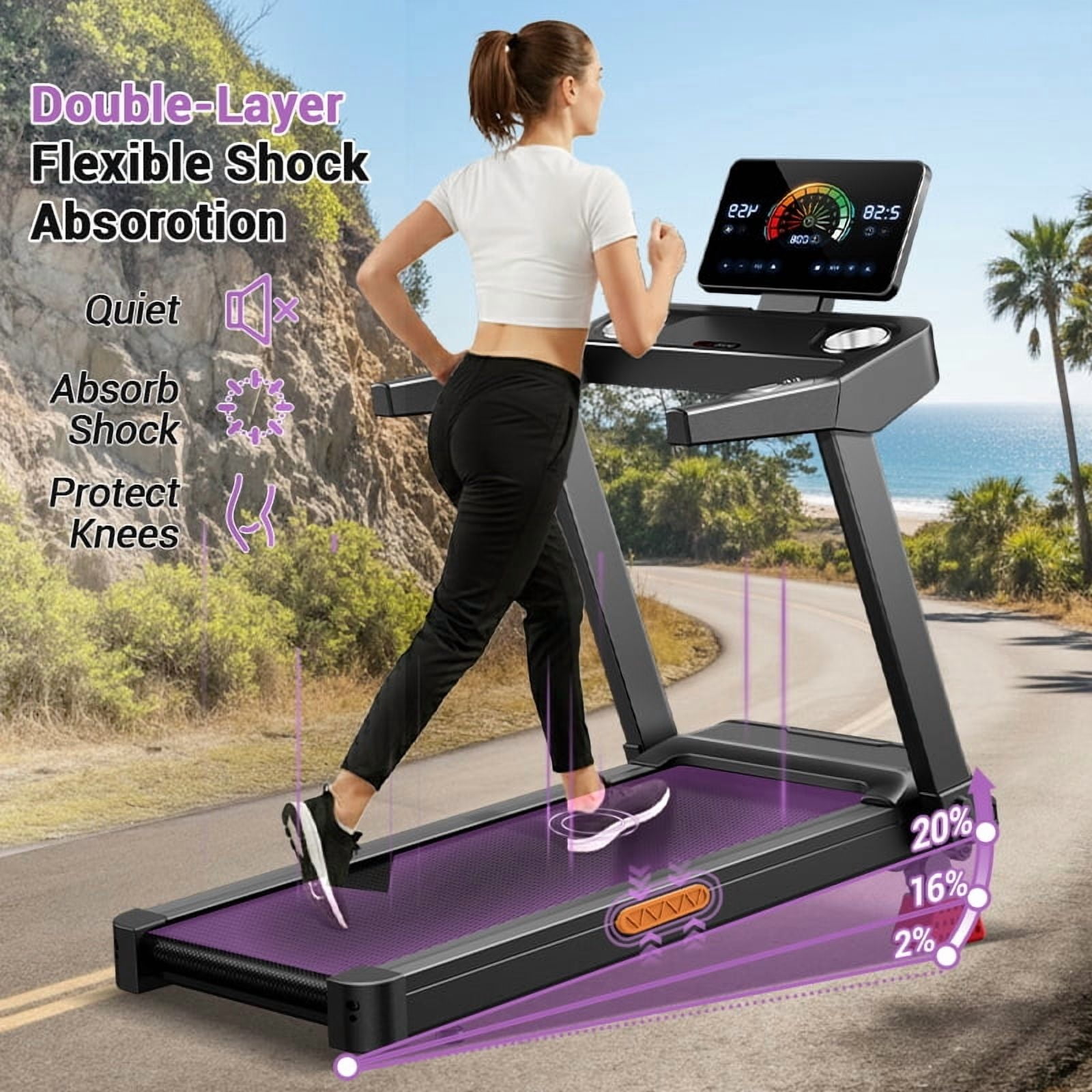 LEZEE 20% Maunal Incline Treadmill, Foldable Home Treadmill with Quiet 3.5 HP Motor, 400LBS Capacity