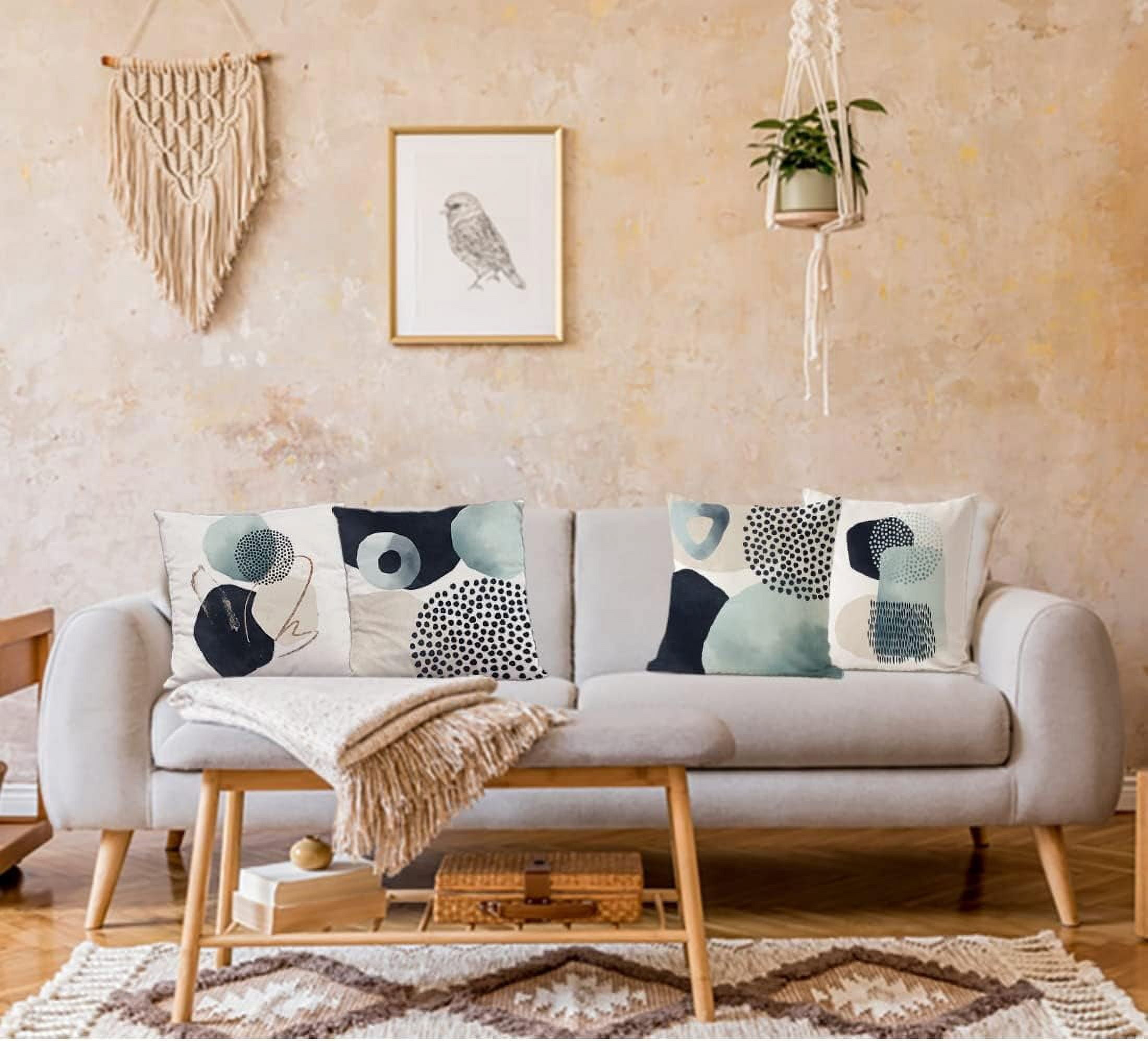 Mid Century Modern Abstract Art Throw Pillow Covers Geometric Color Block Pillows Covers Aesthetic Minimalist for Couch Home Decor Set of 4