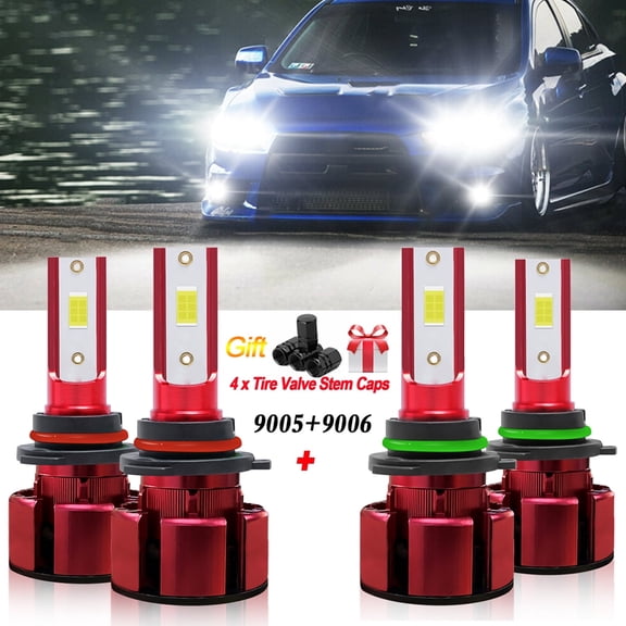 9006 9006 LED Headlight Bulbs for 2005-2017 Mitsubishi Lancer Low and High Beam 4pc