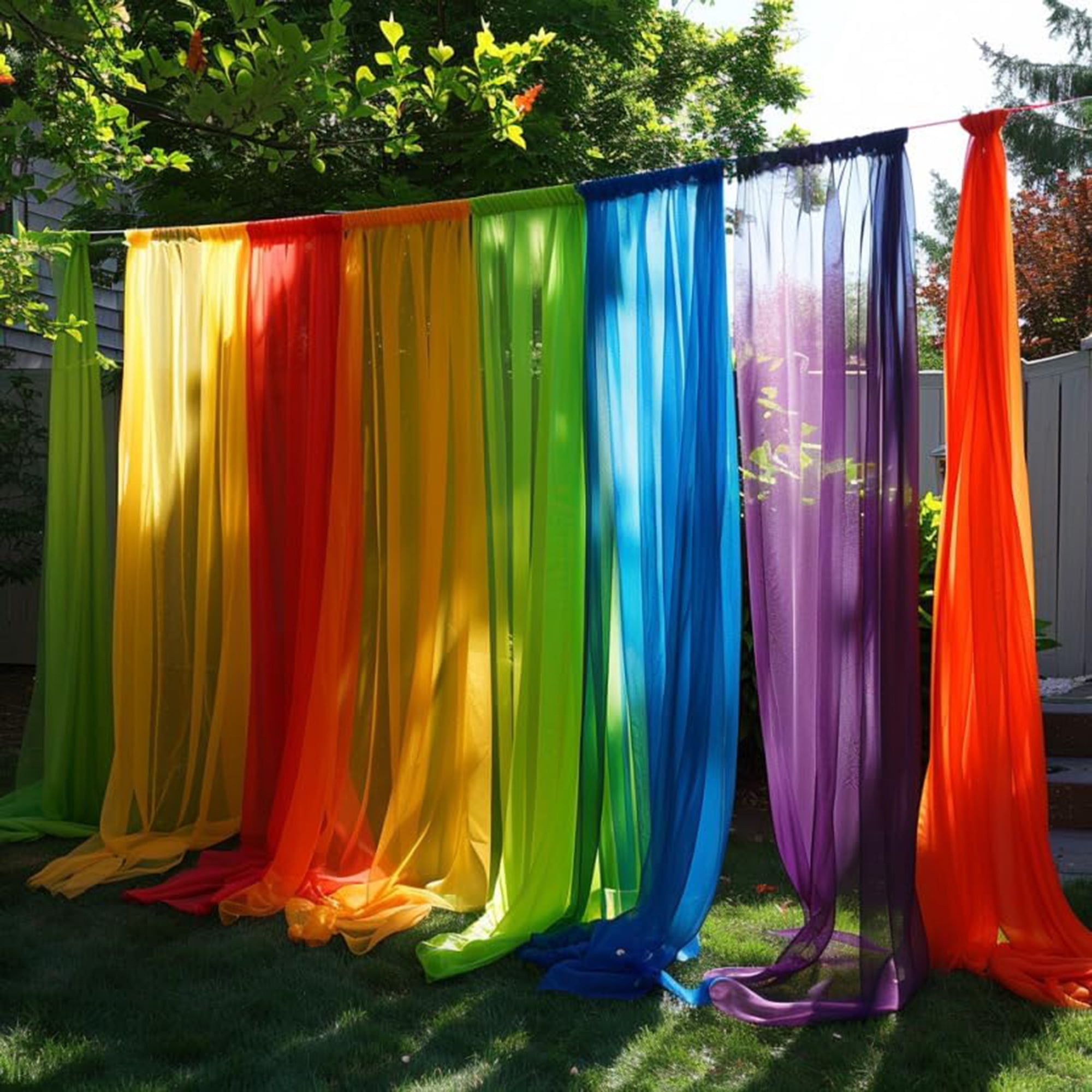 DZORUN 6 Piece Rainbow Sheer Curtains Colorful Backdrop Bright Curtains Set for Playroom Nurseries Bedroom & Festival Decoration Birthday Party Atmosphere Decoration