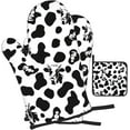 thumbnail image 2 of Cow Print Oven Mitts and Pot Holders Sets Heat Resistant for Kitchen BBQ Microwave Baking Grilling Cooks Set of 3 Black White Kitchen Oven Glove, 2 of 6