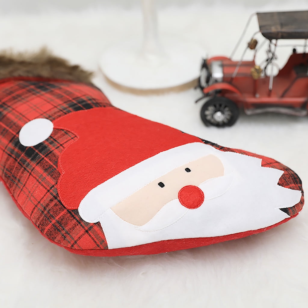 VerPetridure Red And Black Plaid Collar Large Christmas Socks Old Man