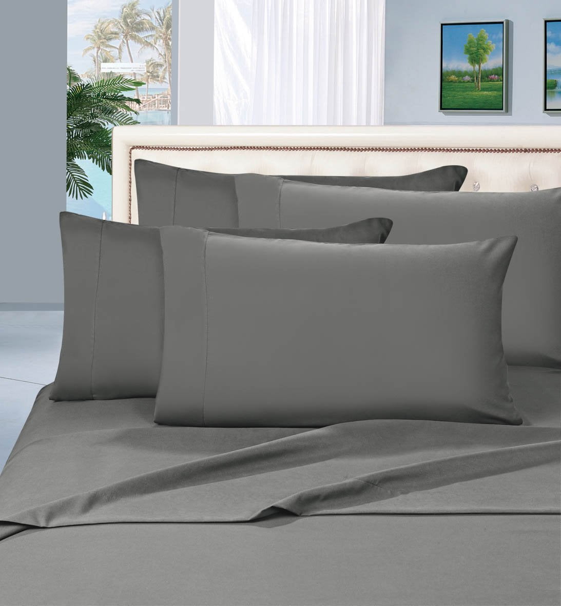 King Size 4 Piece Bed Sheets Set 16'' Deep Pocket Hypoallergenic Dark Grey 