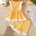 thumbnail image 4 of Xyant Toddler Baby Girl Summer Clothes Infant Sleeveless Tank Top Shirt Shorts Set Infant Striped Ruffles Outfits (Yellow,18-24 Months), 4 of 5