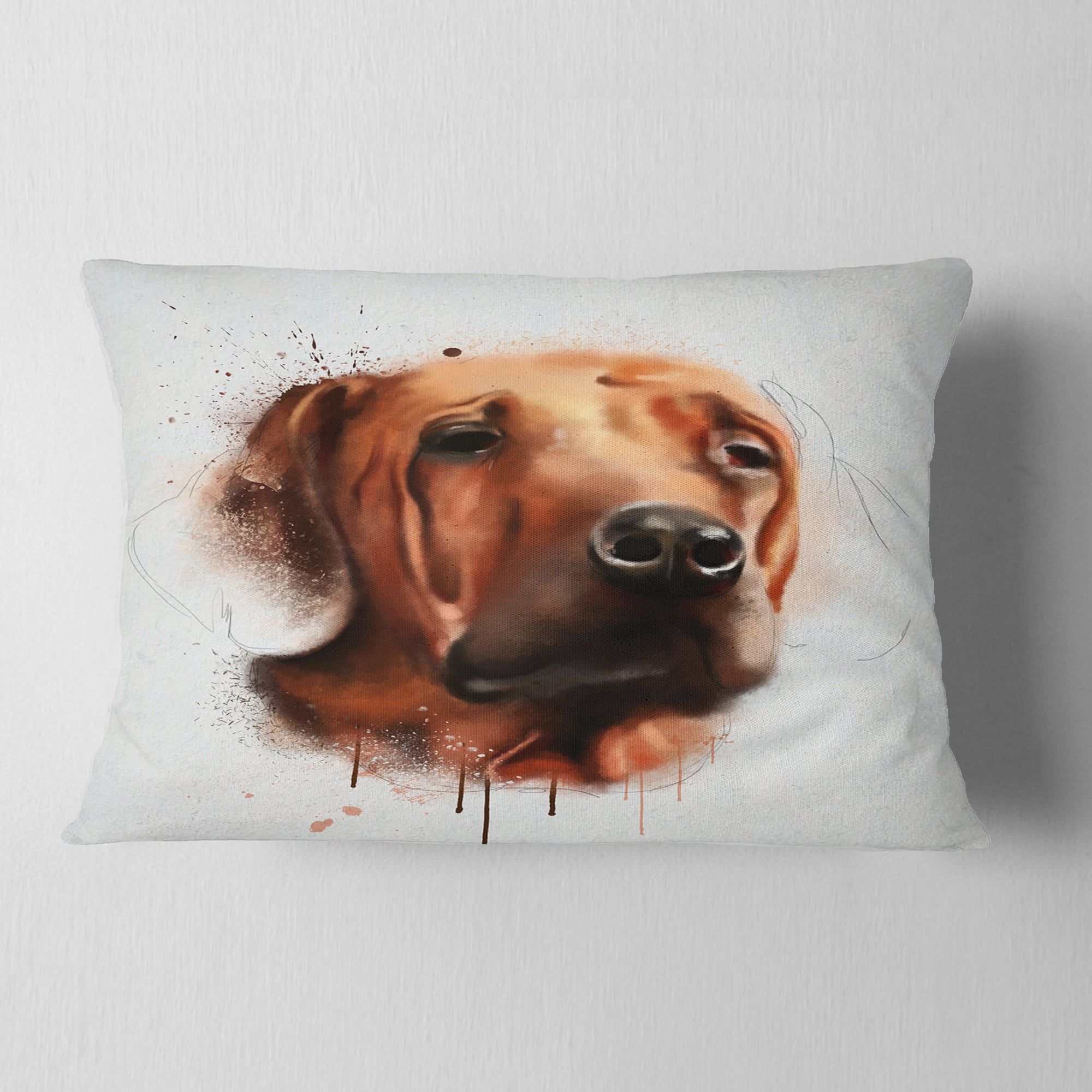 Designart Brown Dog Face Watercolor - Animal Throw Pillow - 12x20
