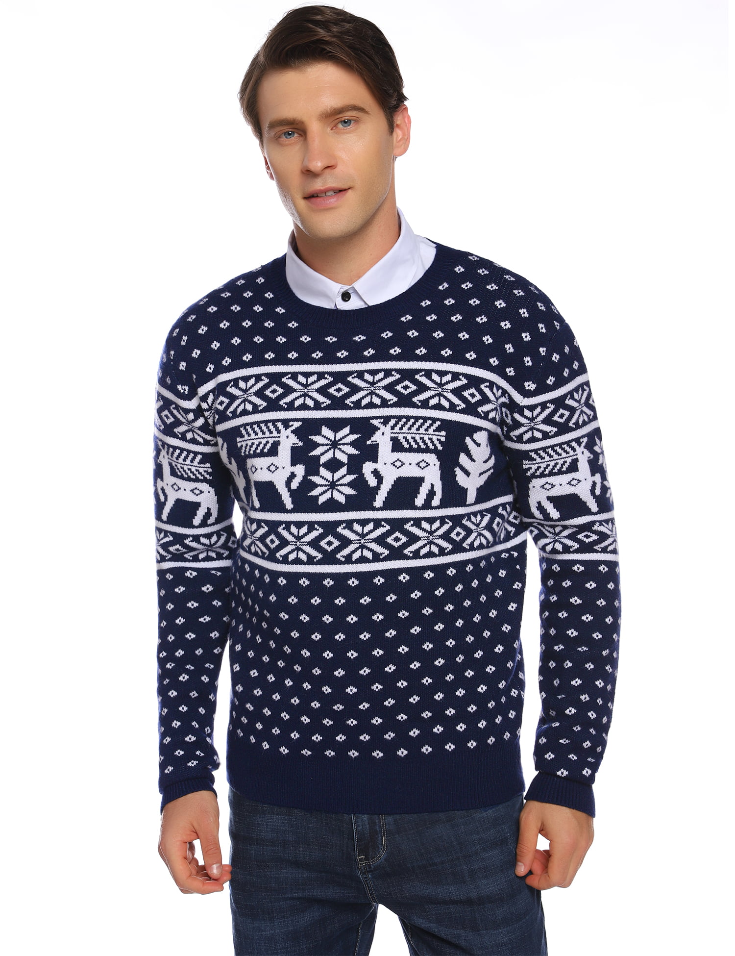Abollria Family Christmas Jumper Reindeer Long Sleeve Chunky Knitted Ribbed Sweater Jumpers Knitwear Top