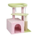 thumbnail image 3 of IVV Modern Cat Tree, 26.7"H Multi-Tier Cat Activity Tower with Scratch Pad, Condo, Perch Bed and Cat Tease Ball for Kittens and Small Indoor Cats (Pink & Green), 3 of 9