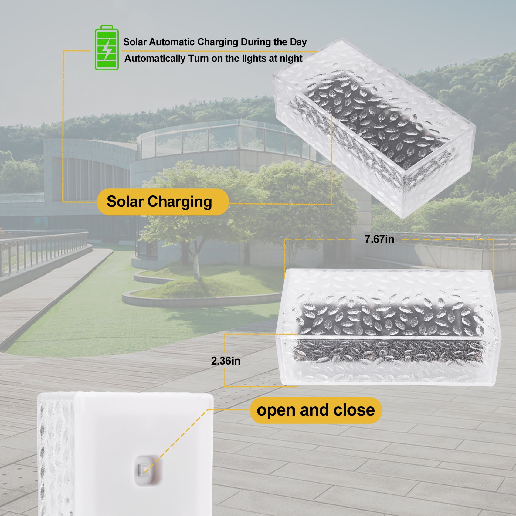 8"X4" Solar Brick Lights, 2 Pack Outdoor Solar Lights, Pavers Lights,Solar Pathway Lights Outdoor Waterproof for Garden Courtyard Pathway, Ice Rock Cube Lights (Warm White)