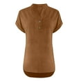 thumbnail image 4 of Amkhujs Plus Size Linen Shirts for Women V Neck Button Blouse Short Sleeve Office Work Tops Vacation Summer Outfits, 4 of 5