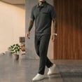 thumbnail image 2 of HBGVBA Mens Holiday Casual Knit Short Sleeve Lapel Top Casual Sport Drawstring Waist Long Pants Outfit Set, 2 of 5