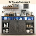 thumbnail image 5 of 4 Layer Farmhouse Coffee Bar Cabinet with Power Outlet & LED Light, 57" Double Barn Door Buffet Sideboard Kitchen Storage with Adjustable Shelves(Grey), 5 of 10