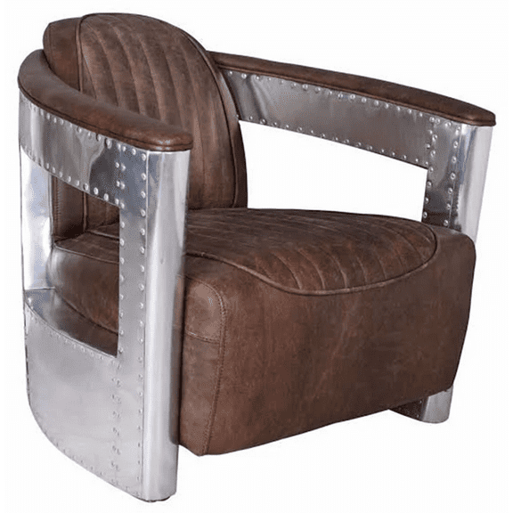 Aviator Sofa Furniture AC Sofa Retro Brown Leather & Aluminum