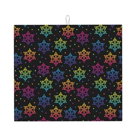 

Lukts Rainbow Snowflake Print Ultra Water Dish Drying Mat Slip Resistant Pad for Sink Dishes or Under Rack Kitchen Counter Accessories