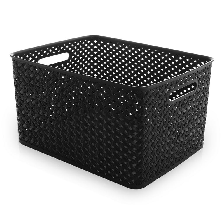 our goods Woven Plastic Storage Basket - Black