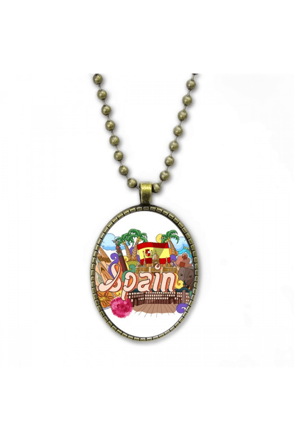 Prado Seafood Spain Graffiti Necklace Vintage Chain Bead Pendant Jewelry Collection