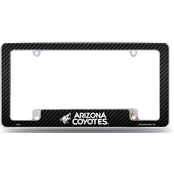 Arizona Hockey Coyote's Chrome Metal License Plate Frame with Carbon Fiber Design