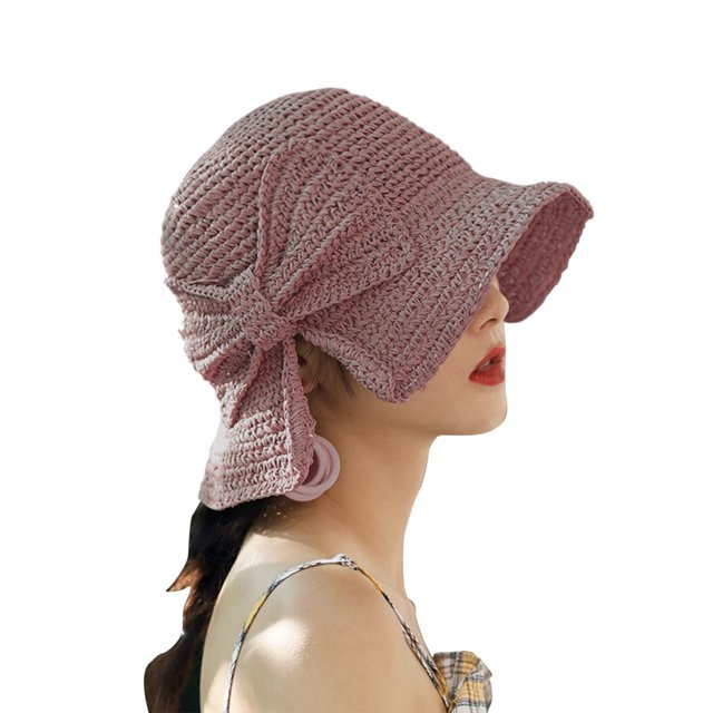 Spring and Summer Women Handmade Foldable Rear Split Strap Fisherman Straw Hat