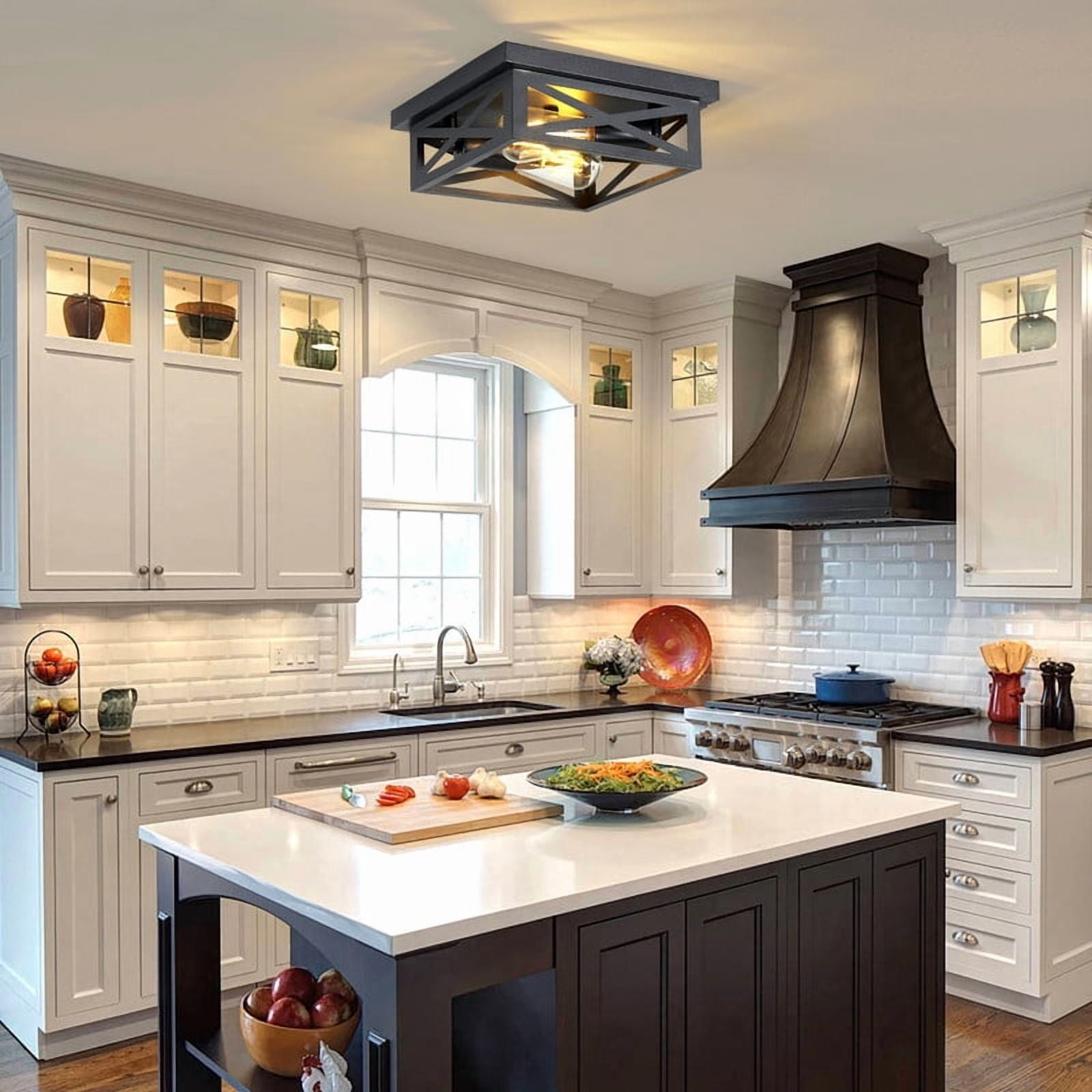 GCGAFUL 2-Pack Farmhouse Flush Mount Ceiling Light, 2-Light Matte Black Rustic Iron Square Ceiling Fixture, Farmhouse Ceiling Decor for Hallways, Kitchens, Living Rooms. E26 Base