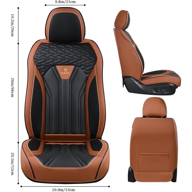 FLORICH Front Seat Covers, Faux Leather, Black & Brown photo 2