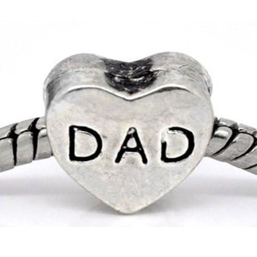Love DAD Heart Bead Charm Spacer For Snake Chain Charm Bracelet