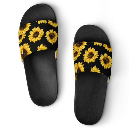 

GZHJMY Stylish Slides for Women Men Sunflower on Black Background Soft Flexible Slip-on Sandals Slippers