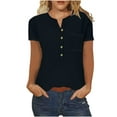 thumbnail image 1 of Timegard Tops for Women Summer Short Sleeve Notched V-Neck Button Comfy Casual Tunic Tops with Pocket, 1 of 4