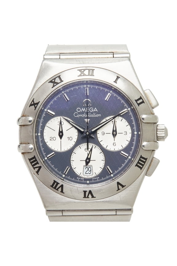 Pre-Owned Omega Constellation Chronograph Watch 1542.40 Quartz Navy Dial Stainless Steel Men's...