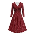 thumbnail image 5 of DHFJKG Sparkly Sequin Party Dress For Women Mid Length Deep V Neck Long Sleeve Clubwear Ruched Waist Flowy Versatile Dresses, 5 of 5