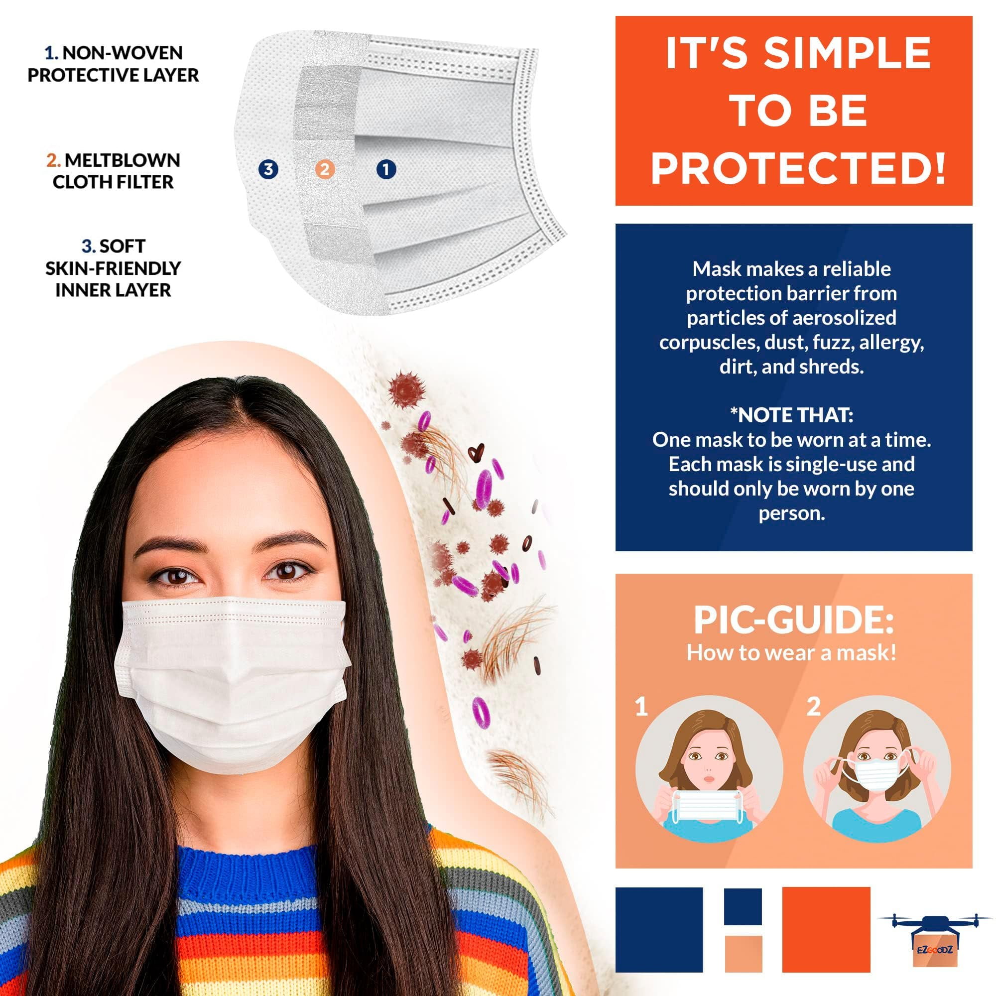 White 3-Ply Polypropylene Face Masks, Disposable Cup Style, 2500 Count, One Size
