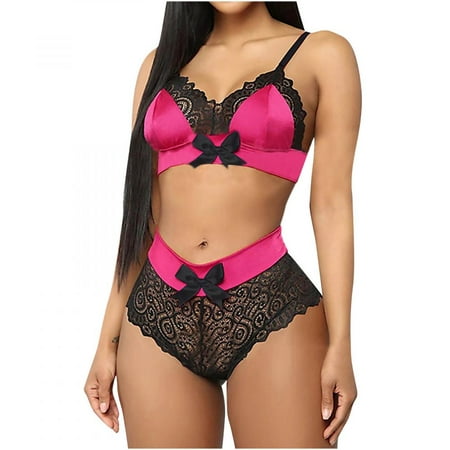

Homadles Lingerie for Women- See-through 2 Piece Lace Sexy Soft Nightwear Lingerie Sets Hot Pink L
