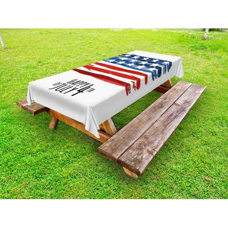 

4th of July Outdoor Tablecloth American Flag in Artistic Abstract Style Paintbrush Effect Stripes Happy Day Decorative Washable Fabric Picnic Table Cloth 58 X 84 Inches Multicolor by Ambesonne