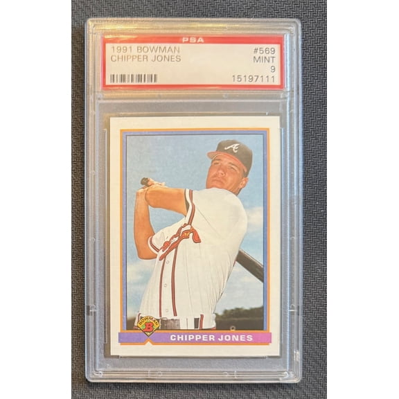 Chipper Jones 1991 Bowman Baseball Rookie Card #569 Graded PSA 9 Cert #15197111