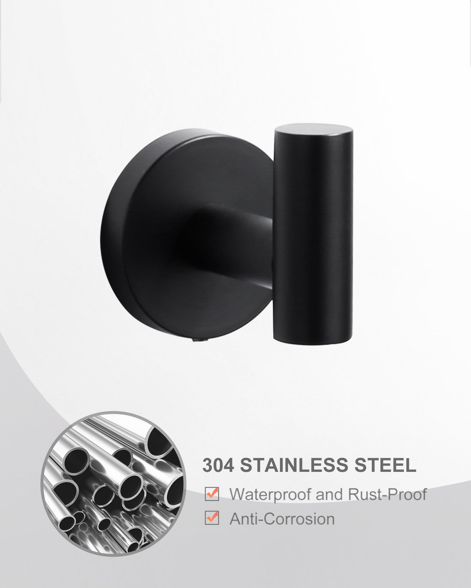 Wowow J-Hook Wall Mounted Bathroom Matte Black Robe/Towel Hook in Stainless Steel (4-Pack)
