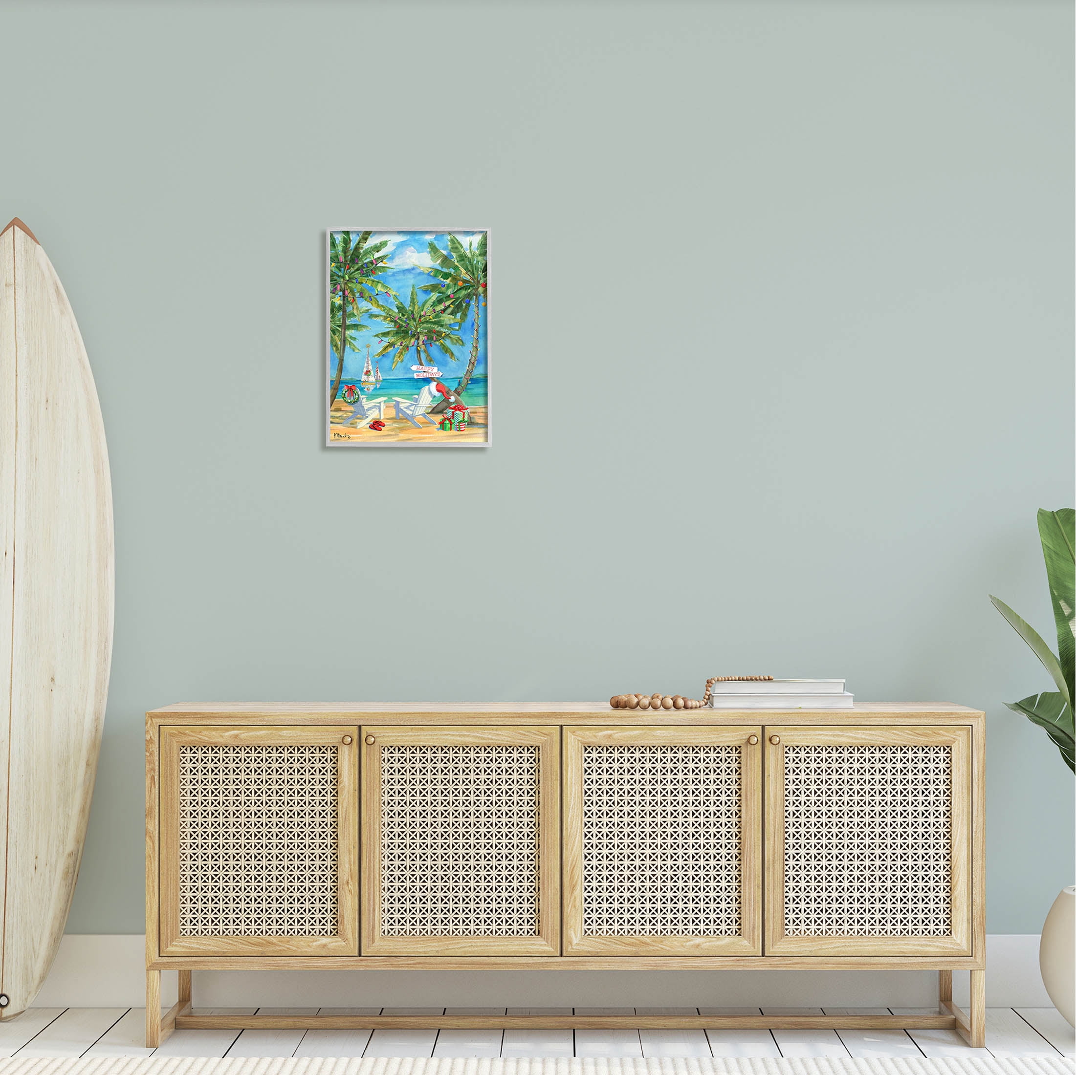 Stupell Industries Holiday Palms Warm Island Winter Painting Gray Framed Art Print Wall Art, Design by Paul Brent