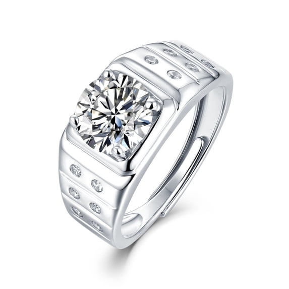 Adjustable 2ct Moissanite Engagement Rings for Men Round Cut D Color VVS1 Sterling Silver Diamond Rings Moissanite Wedding Rings with Certificate
