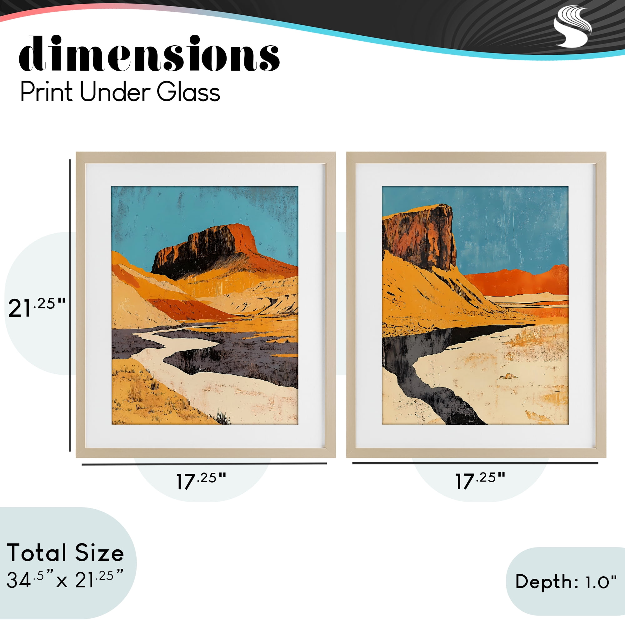 Stupell Industries Desert Canyon Pass 2 Piece Birch Framed Print Under Glass Set, design by Walker Noble