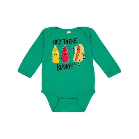 

Inktastic Hey There Buddy with Ketchup Mustard and Hot Dog Gift Baby Boy or Baby Girl Long Sleeve Bodysuit